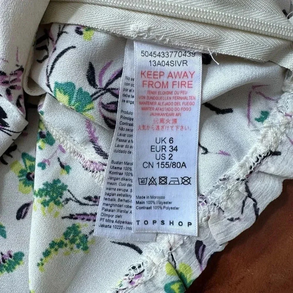 TOPSHOP US 2 Light Yellow Crop Top Ruffle Strap Tank Purple Floral Vine - Picture 4 of 7